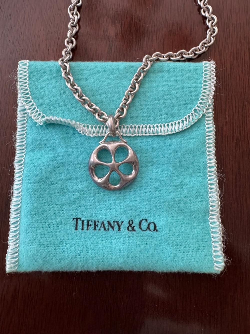 Vintage Tiffany & Co. Sterling Silver Open Flower Pendant Necklace